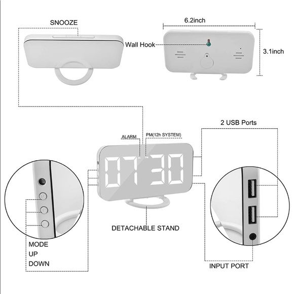 NEW White Digital Alarm Clock/Charger - Picture 4 of 6